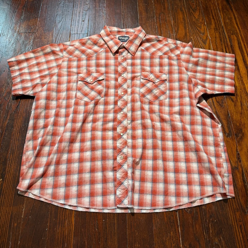 Wrangler Shirt Mens 3XL Red White Plaid Western Pearl Snap Cowboy 90s